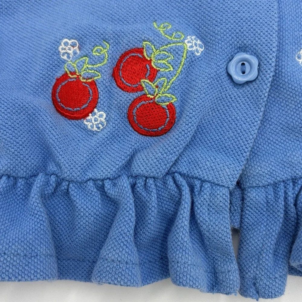 Vintage 80s Buster Brown Blue Cherries Outfit Size 5 Girls 2pc Shirt Shorts USA